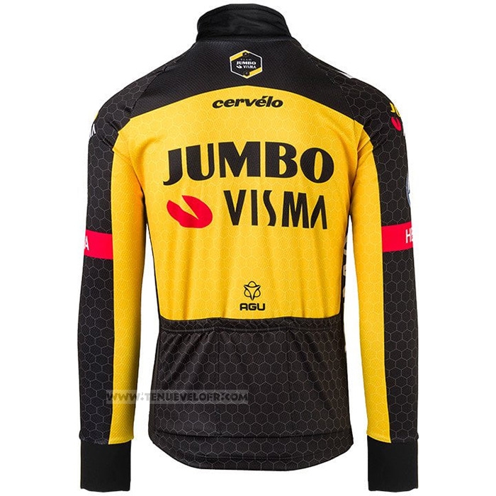 2021 Maillot Cyclisme Jumbo Visma Noir Jaune Manches Longues et Cuissard